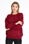 Kadın Bordo Renk Basic Bisiklet Yaka Sweatshirt thumbnail 2