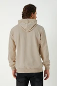 Metalic Bej Erkek Kapüşonlu Kanguru Cepli Sweatshirt thumbnail 6
