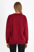 Kadın Bordo Renk Basic Bisiklet Yaka Sweatshirt thumbnail 6