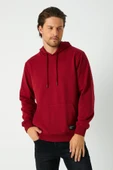 Bordo Erkek Kapüşonlu Kanguru Cepli Sweatshirt thumbnail 1