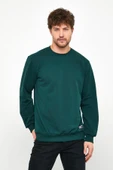 Erkek Koyu Yeşil Basic Bisiklet Yaka Sweatshirt - 1