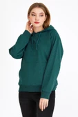 Kadın Yeşil Kapüşonlu Basic Örme Sweatshirt thumbnail 4