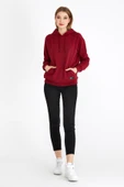 Metalic Kadın Bordo Kapüşonlu Basic Örme Sweatshirt thumbnail 4