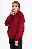 Metalic Kadın Bordo Kapüşonlu Basic Örme Sweatshirt thumbnail 3