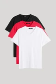 Erkek Çok Renkli T- Shirt Regular Fit Rahat Kesim V Yaka 3'lü Basic Tişört Paketi - 5