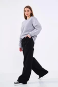 Gri Kadın Pamuklu Oversize Basic Bisiklet Yaka Sweatshirt thumbnail 3