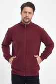 İçi Pamuklu Fermuarlı Dik Yaka Yan Cepli Bordo Erkek Hırka thumbnail 2