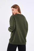 Haki Kadın Pamuklu Oversize Basic Bisiklet Yaka  Sweatshirt thumbnail 6