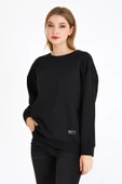Kadın Siyah Renk Basic Bisiklet Yaka Sweatshirt - 1