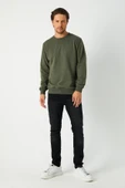 Erkek Basic Bisiklet Yaka Haki Sweatshirt thumbnail 4