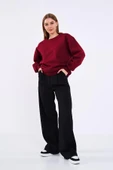 Bordo Kadın Pamuklu Oversize Basic Bisiklet Yaka Sweatshirt thumbnail 5