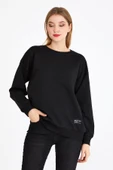 Kadın Siyah Renk Basic Bisiklet Yaka Sweatshirt - 2