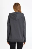 Kadın Antrasit Kapüşonlu Basic Örme Sweatshirt thumbnail 6