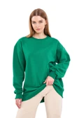 Yeşil Kadın Pamuklu Oversize Basic Bisiklet Yaka Sweatshirt thumbnail 1