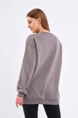 Kahve Kadın Pamuklu Oversize Basic Bisiklet Yaka Sweatshirt thumbnail 5