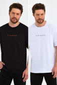 Erkek Baskılı Basic Oversize Bisiklet Yaka 2'Li Pamuklu T-shirt thumbnail 1