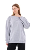Gri Kadın Pamuklu Oversize Basic Bisiklet Yaka Sweatshirt thumbnail 1