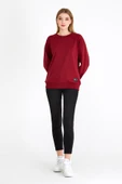 Kadın Bordo Renk Basic Bisiklet Yaka Sweatshirt thumbnail 4