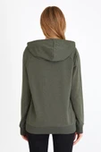 Kadın Haki Renk Kapüşonlu Basic Örme Sweatshirt thumbnail 6
