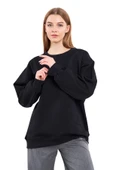Kadın Siyah Pamuklu Oversize Basic Bisiklet Yaka Sweatshirt thumbnail 1