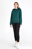 Kadın Yeşil Kapüşonlu Basic Örme Sweatshirt thumbnail 5