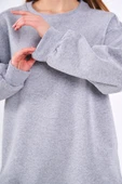 Gri Kadın Pamuklu Oversize Basic Bisiklet Yaka Sweatshirt thumbnail 6