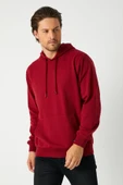 Bordo Erkek Kapüşonlu Kanguru Cepli Sweatshirt thumbnail 3