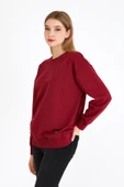 Kadın Bordo Renk Basic Bisiklet Yaka Sweatshirt thumbnail 3