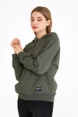 Kadın Haki Renk Kapüşonlu Basic Örme Sweatshirt thumbnail 4