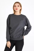 Kadın Antrasit Renk Basic Bisiklet Yaka Sweatshirt thumbnail 1