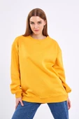 Sarı Kadın Pamuklu Oversize Basic Bisiklet Yaka Sweatshirt thumbnail 2