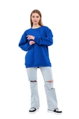 Saks Kadın Pamuklu Oversize Basic Bisiklet Yaka  Sweatshirt thumbnail 1