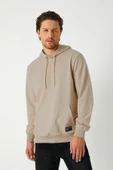 Metalic Bej Erkek Kapüşonlu Kanguru Cepli Sweatshirt thumbnail 2