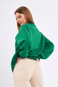 Yeşil Kadın Pamuklu Oversize Basic Bisiklet Yaka Sweatshirt thumbnail 4