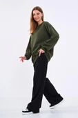 Haki Kadın Pamuklu Oversize Basic Bisiklet Yaka  Sweatshirt thumbnail 4