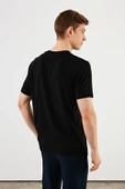 Erkek Bisiklet Yaka T-shirt %100 Pamuk Nakış Detaylı Basic Siyah Tişört MTLCE89 thumbnail 7