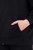 Siyah Kanguru Cepli Kapüşonlu Fermuarlı Oversize Kadın Sweatshirt MTLCB73 thumbnail 5