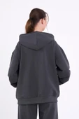 Antrasit Kanguru Cepli Kapüşonlu Fermuarlı Oversize Kadın Sweatshirt MTLCB73 thumbnail 7