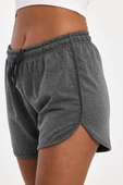 Kadın Yırtmaçlı Mevsimlik Premium Kumaş Regular Fit İpli Siyah-Gri Kısa Mini Şort thumbnail 9