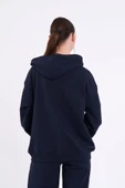 Lacivert Kanguru Cepli Kapüşonlu Fermuarlı Oversize Kadın Sweatshirt thumbnail 6