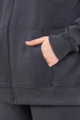 Antrasit Kanguru Cepli Kapüşonlu Fermuarlı Oversize Kadın Sweatshirt MTLCB73 thumbnail 6