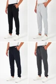 Kalın Siyah-Lacivert-Gri-Antrasit Erkek 4'lü Eşofman Altı Jogger Arka Cepli Lastik Paça Regular Fit Şardonsuz thumbnail 1