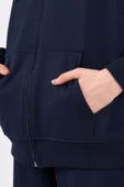 Lacivert Kanguru Cepli Kapüşonlu Fermuarlı Oversize Kadın Sweatshirt thumbnail 5