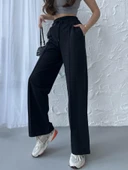 Siyah-Antrasit Kadın Mevsimlik Salaş Geniş Paça Yüksek Bel 2'li Eşofman Altı thumbnail 3