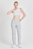 Gri Fitilli Geniş Paça Pamuklu İnce Yüksek Bel Kadın Eşofman Altı thumbnail 1