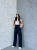 Siyah-Antrasit Kadın Mevsimlik Salaş Geniş Paça Yüksek Bel 2'li Eşofman Altı thumbnail 12