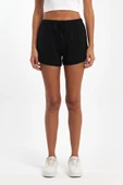 Kadın Yırtmaçlı Mevsimlik Premium Kumaş Regular Fit İpli Siyah Kısa Mini Şort thumbnail 2