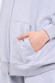 Gri Kanguru Cepli Kapüşonlu Fermuarlı Oversize Kadın Sweatshirt thumbnail 6
