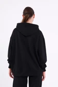 Siyah Kanguru Cepli Kapüşonlu Fermuarlı Oversize Kadın Sweatshirt MTLCB73 thumbnail 6