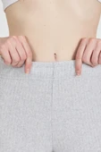 Gri Fitilli Geniş Paça Pamuklu İnce Yüksek Bel Kadın Eşofman Altı thumbnail 5
